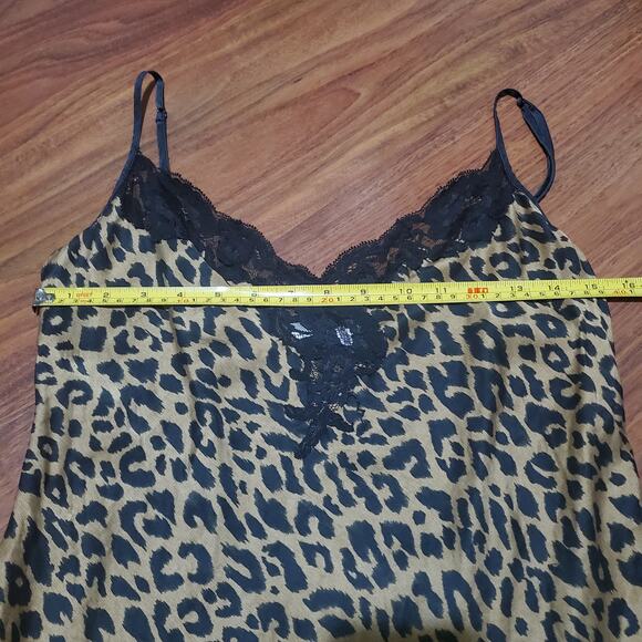 Victoria's Secret Vintage Leopard Print Silk Chemise Slip Black Lace Trim Medium - Picture 14 of 16